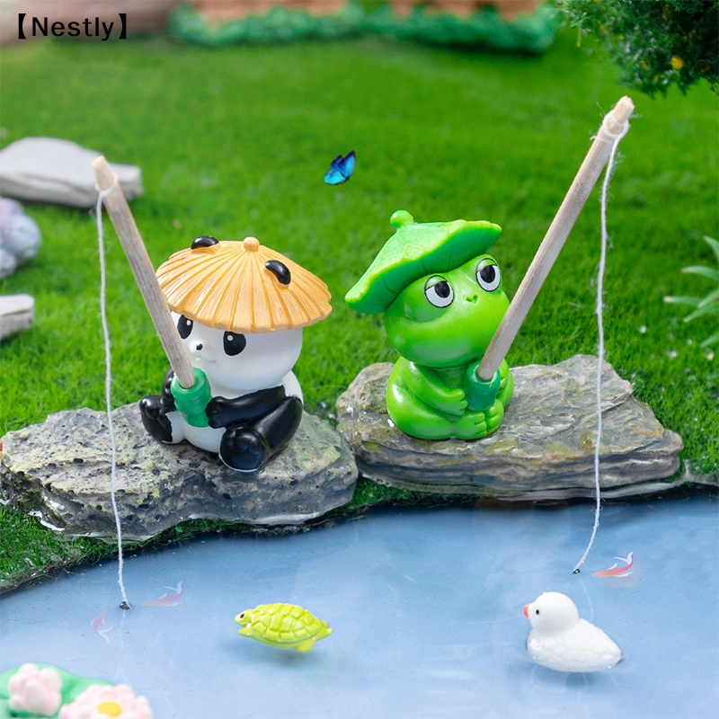 Fish Toy In Aquarium - Fishing Frog Panda Figurines Ornament Creative